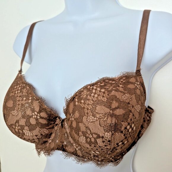 Victoria's Secret Dream Angels 36 D Lined Demi Brown Lace Bra - Picture 5 of 11